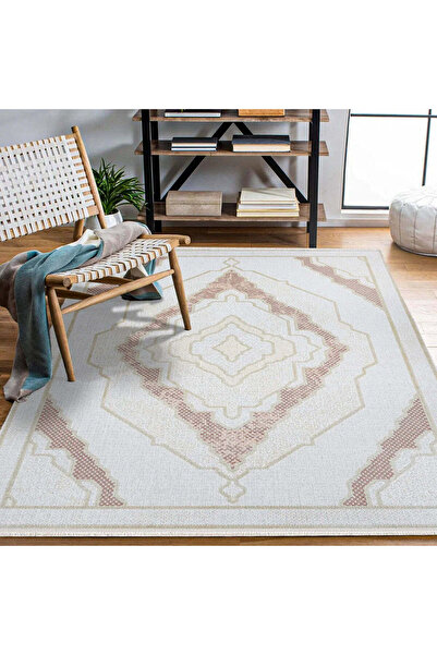halinet Halı.Net Beige Classic Washable Non-Slip Living Room Carpet Cr-Karen-...