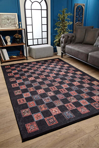 halinet Halı.Net Black Modern Washable Non-Slip Living Room Carpet Haln-Hln1568