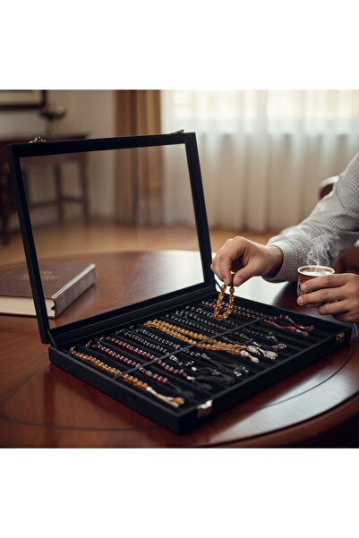 STAND MARKET Prayer Beads Box with Hanging Glass and Alcantara Black