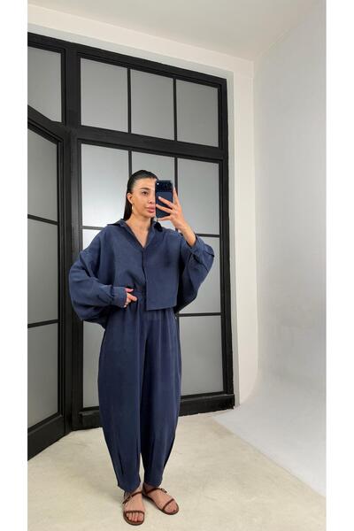 GAUS CO Navy Blue Md Equivalent Shirt with Elastic Waist Shalwar Trousers Ten...