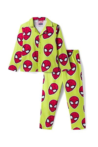 Pine Kids Marvel بدلة نوم من قماش الجيرسيه بأكمام طويلة مع طباعة سبايدرمان - ...