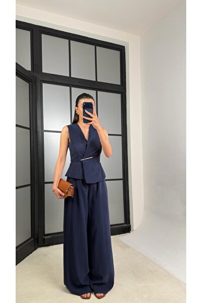 GAUS CO Navy Blue Jumpsuit with Gold Buckle Detail Gaus-01427