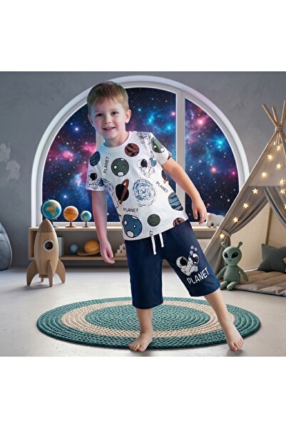 BUUFUU Planets Planet Printed Summerwear Παιδικό κοντομάνικο μπλουζάκι με λαι...