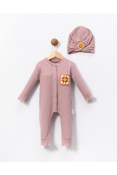 Pmini Embroidery Detailed Baby Romper with Hat