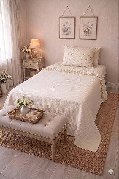 Blue Atelier %100 Pamuk Fırfırlı Pike Yatak Örtüsü Takımı Çocuk Pike Takımı G...