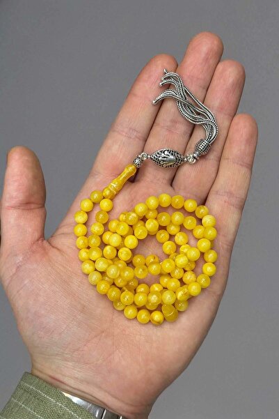 TESBİHKENTİ Pocket Size Silver Tasseled 99 Rock Drop Amber Prayer Beads