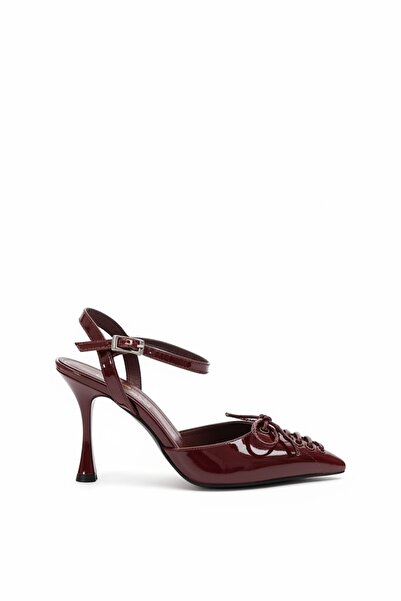 SHOEBELLAS Rekos Bordo Rugan İp Fiyonk Detaylı Kadın Topuklu Ayakkabı