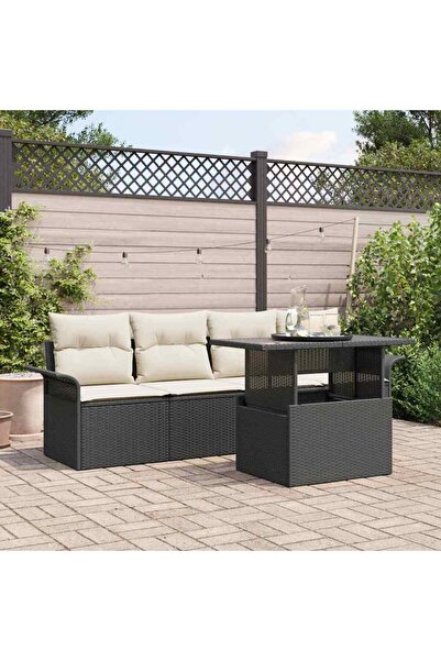 vidaxl Set de canapele pentru gradina cu perna 5 pcs Negru Poli Rattan