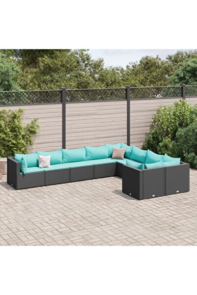 vidaxl Set mobilier de gradina cu perne, 9 piese, negru, poliratan