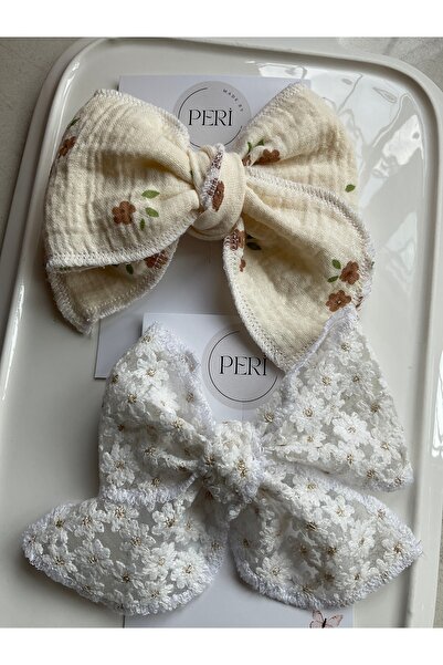 MADE BY PERİ Handmade Muslin and French Lace Bow Buckle Duo