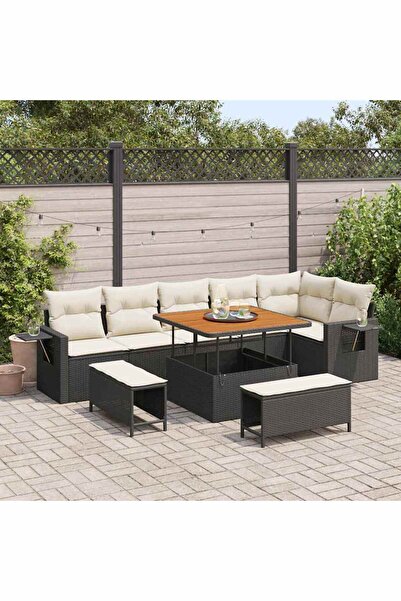 vidaxl Set de canapele pentru gradina 9 pcs Negru poliratan