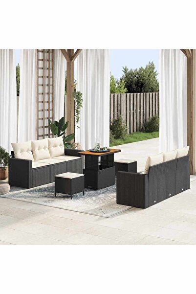 vidaxl Set de canapele pentru gradina 9 pcs Negru poliratan