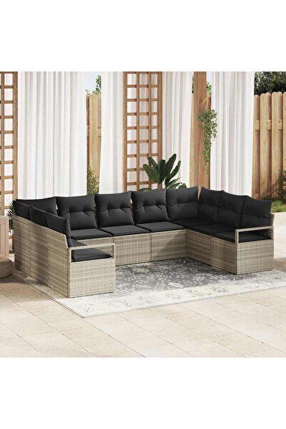 vidaxl Set de canapea cu perna 9 pcs Gri deschis poliratan