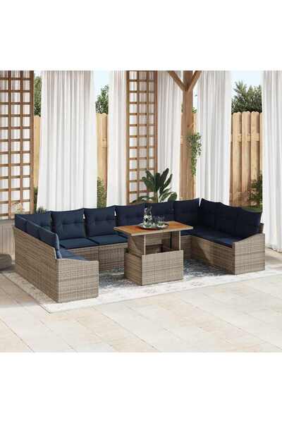 vidaxl Set de canapele pentru gradina 11 pcs Gri Rattan poli