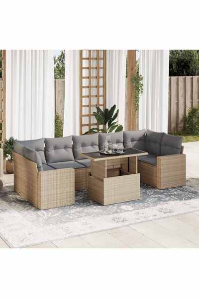 vidaxl Set canapele de gradina, 8 piese, cu perne, bej, poliratan