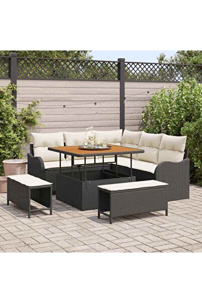 vidaxl Set de canapele pentru gradina cu perna 8 pcs Negru poliratan