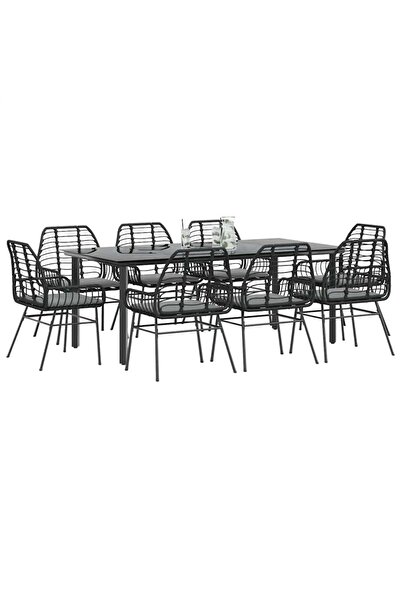 vidaxl Set de sufragerie de gradina 9 piese neagra sticla polirattan