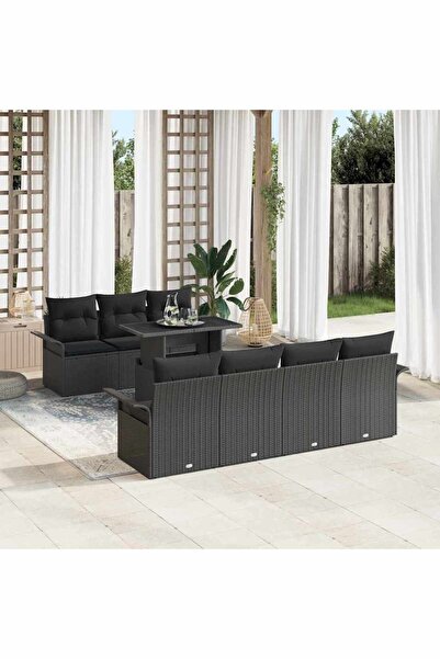 vidaxl Set de canapele pentru gradina cu perna 8 pcs Negru poliratan