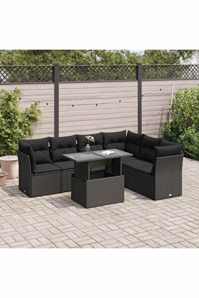vidaxl Set canapele de gradina cu perne, 7 piese, negru, poliratan