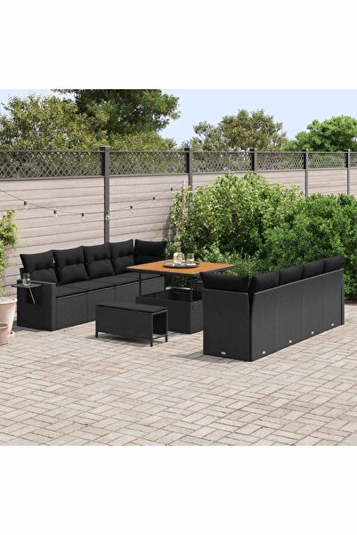 vidaxl Set de canapele pentru gradina 11 pcs Negru Rattan poli