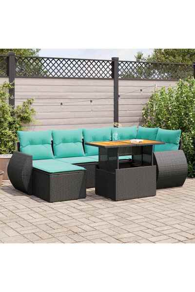 vidaxl Set canapele de gradina cu perne, 7 piese, negru, poliratan