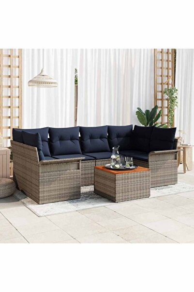 vidaxl Set de canapele pentru gradina cu perna 7 pcs Gri poliratan