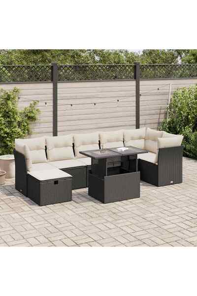 vidaxl Set mobilier de gradina cu perne, 8 piese, negru, poliratan