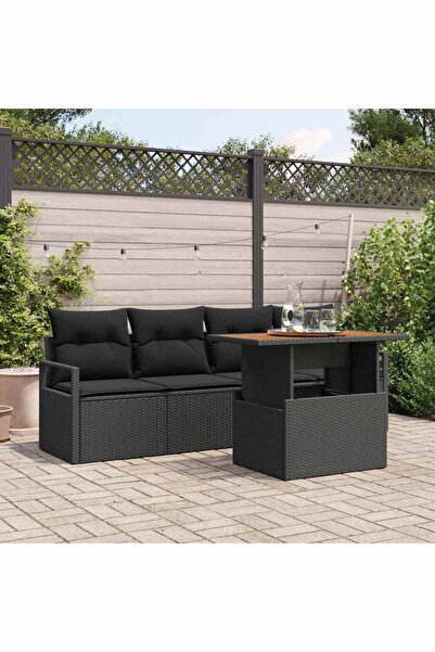 vidaxl Set de canapele pentru gradina 5 pcs Negru Rattan poli