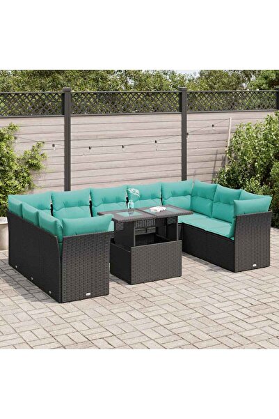 vidaxl Set canapele gradina cu perne 10 piese, negru, poliratan/acacia