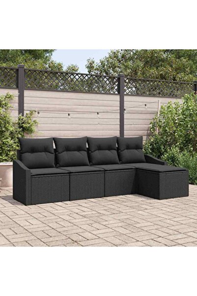 vidaxl Set de canapea cu perna 5 pcs Negru poliratan