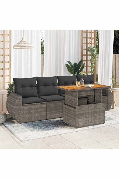 vidaxl Set canapea de gradina cu perne, 5 piese, gri, poliratan