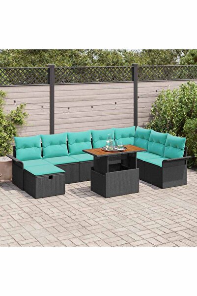 vidaxl Set de canapele pentru gradina cu perna 9 pcs Negru poliratan