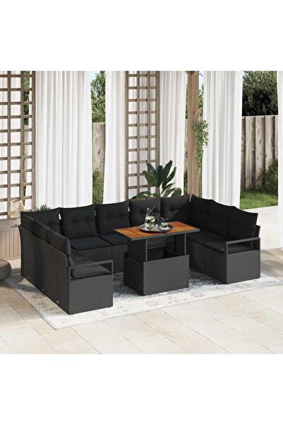 vidaxl Set de canapele pentru gradina 10 pcs Negru Rattan poli