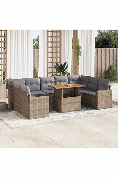 vidaxl Set canapele de gradina cu perne, 10 piese, bej, poliratan