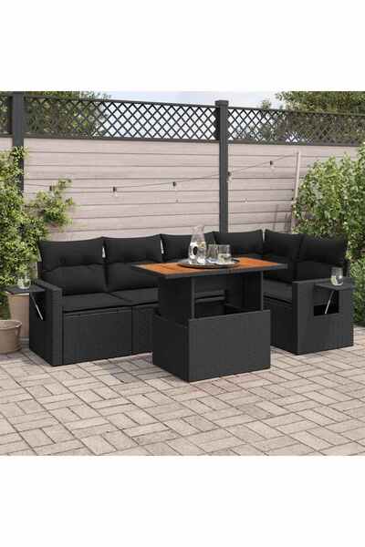 vidaxl Set mobilier de gradina cu perne, 6 piese, negru, poliratan