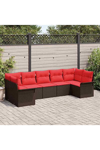 vidaxl Set de canapele pentru gradina cu perna 7 pcs Maro Rattan poli