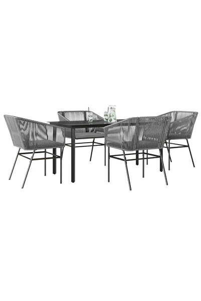 vidaxl Set de sufragerie de gradina 5 piese sticla poliratan gri