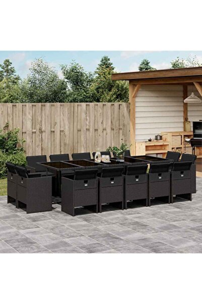 vidaxl Set mobilier de gradina cu perne, 15 piese, negru, poliratan
