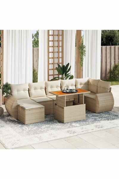 vidaxl Set canapele de gradina, 8 piese, cu perne, bej, poliratan