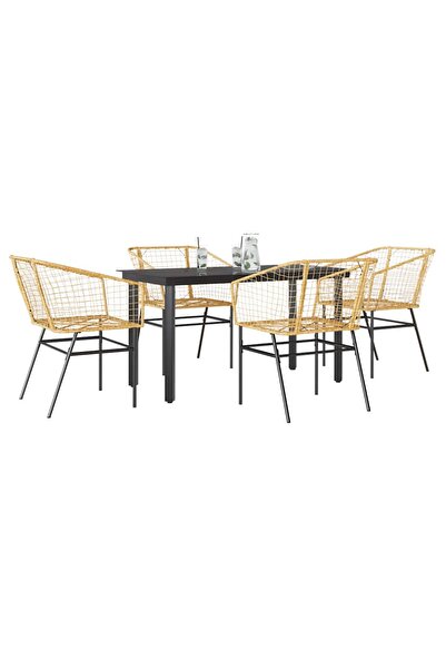 vidaxl Set de sufragerie de gradina 5 piese sticla maro din poli ratan