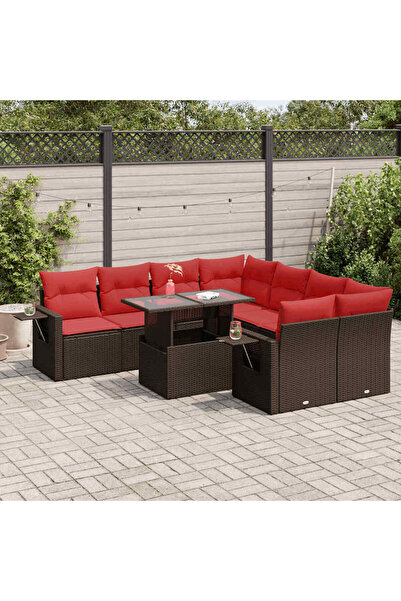 vidaxl Set canapele gradina cu perne 9 piese maro poliratan/lemn acacia