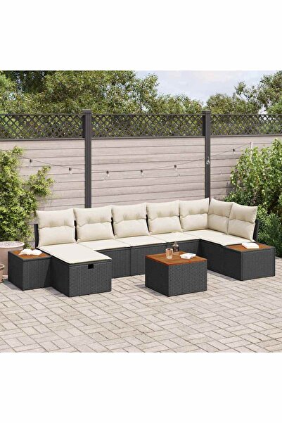 vidaxl Set de canapele pentru gradina cu perna 8 pcs Negru poliratan