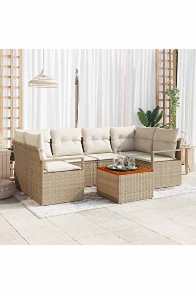 vidaxl Set de canapele pentru gradina 7 pcs Bej È™i crem poliratan