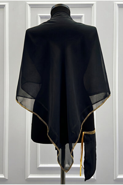 ZEYMERADE Square Black Chiffon Groom Shoulder Cover, Gold Glitter Edge, Groom...