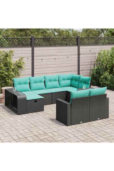 vidaxl Set canapele de gradina cu perne, 10 piese, negru, poliratan