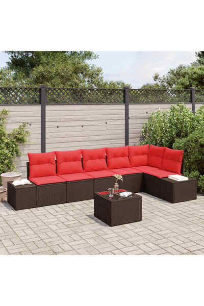 vidaxl Set de canapele pentru gradina cu perna 7 pcs Maro poliratan