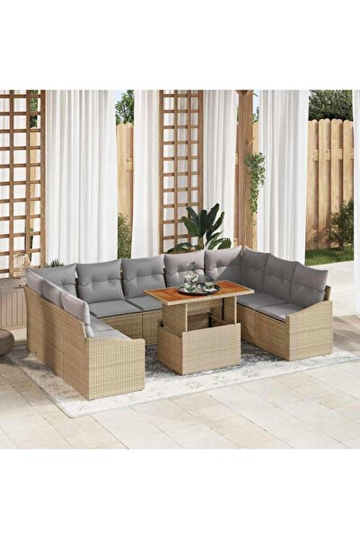 vidaxl Set de canapele pentru gradina 10 pcs Bej Rattan poli