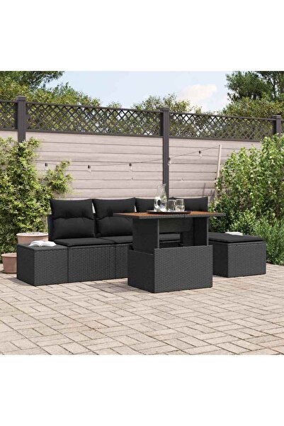 vidaxl Set de canapele pentru gradina 6 pcs Negru Rattan poli