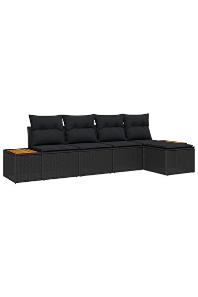 vidaxl Set de canapele pentru gradina cu perna 5 pcs Negru Rattan poli