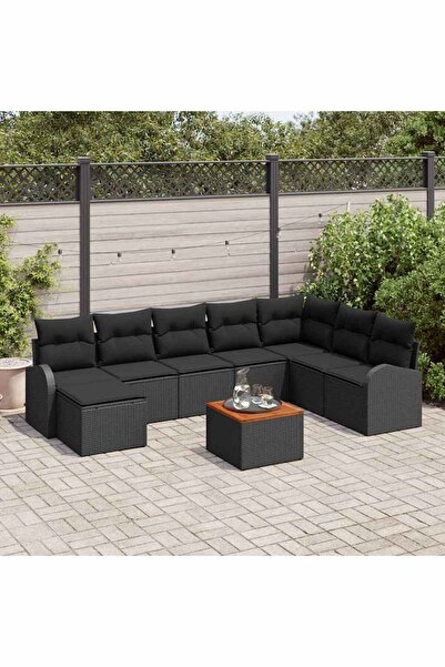 vidaxl Set de canapele pentru gradina 9 pcs Negru poliratan